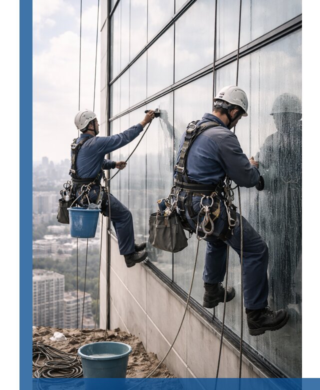 Профессиональная мойка фасадных окон альпинистами в Барнауле