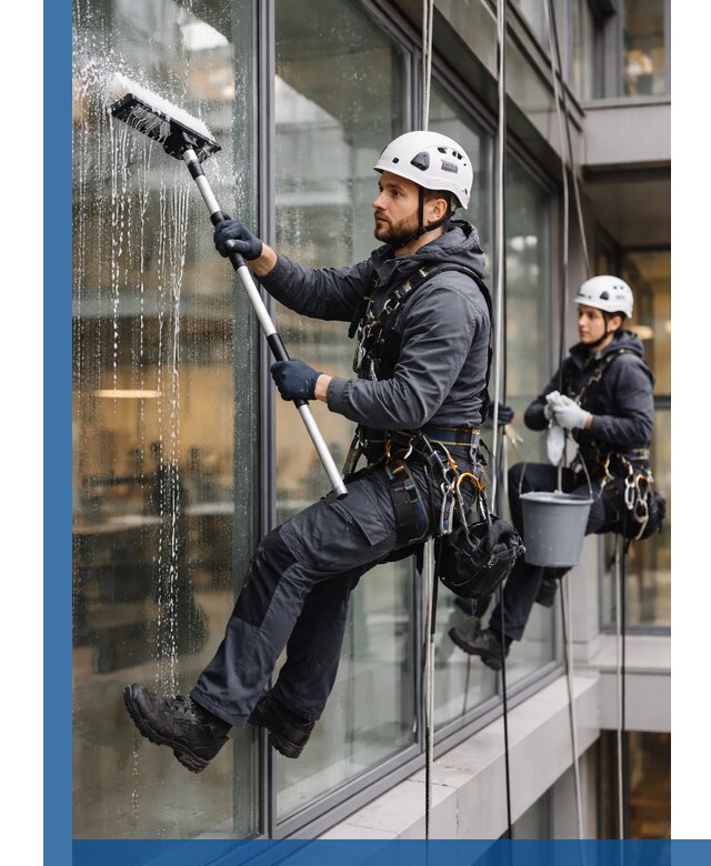 Профессиональная мойка витражей промышленными альпинистами в Барнауле