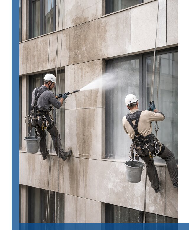 Послестроительная мойка фасада промышленным альпинизмом в Барнауле