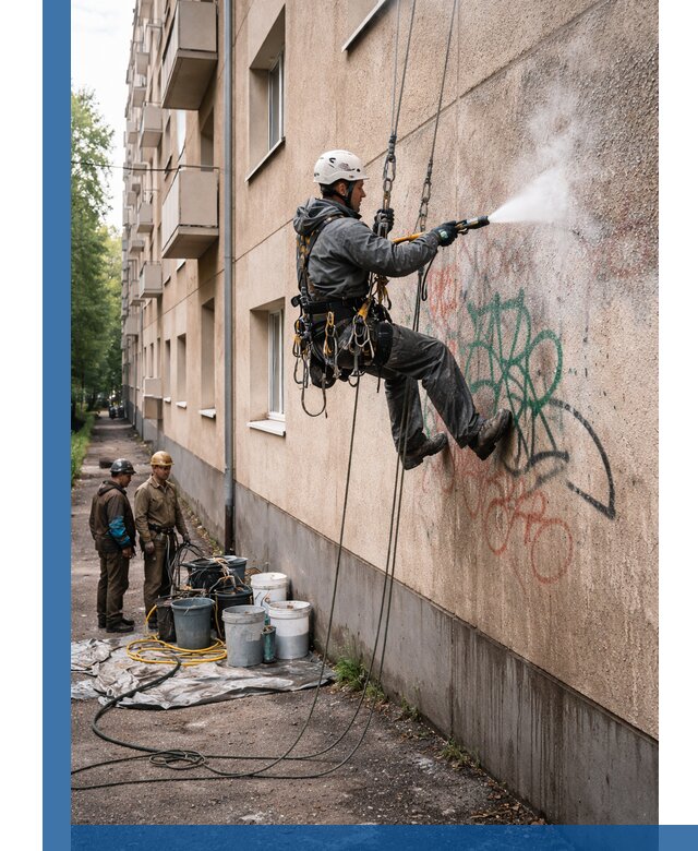 Удаление граффити с фасада в Барнауле без следов и повреждений