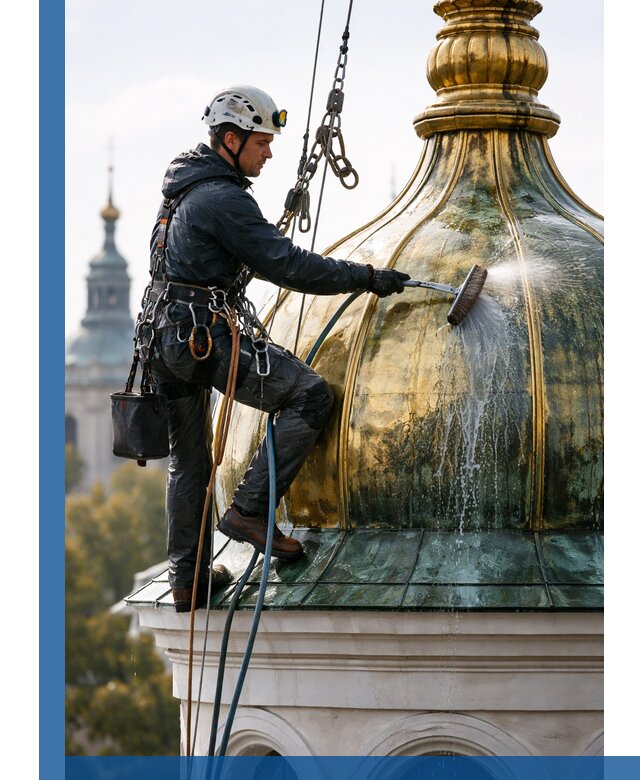 Профессиональная мойка куполов и шпилей высотными альпинистами в Барнауле