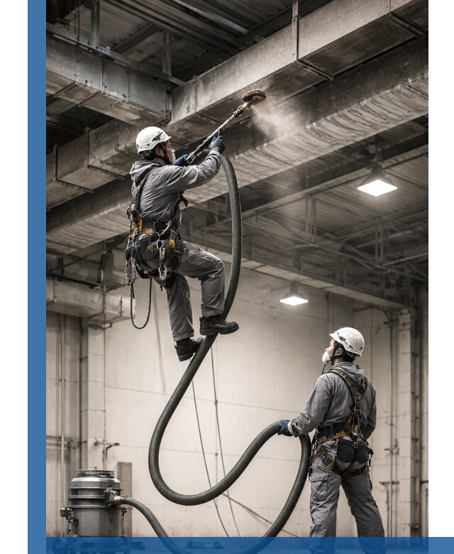 Обеспыливание потолочных конструкций в Барнауле промышленным альпинизмом