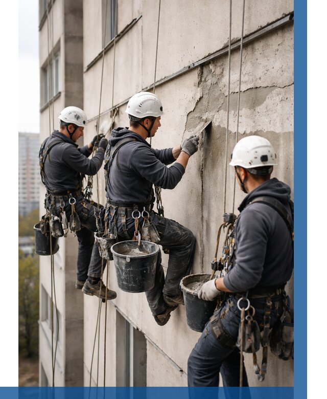 Ремонт бетонных элементов фасада в Барнауле от 2529 р. | ВЫСОТНИК-Брн