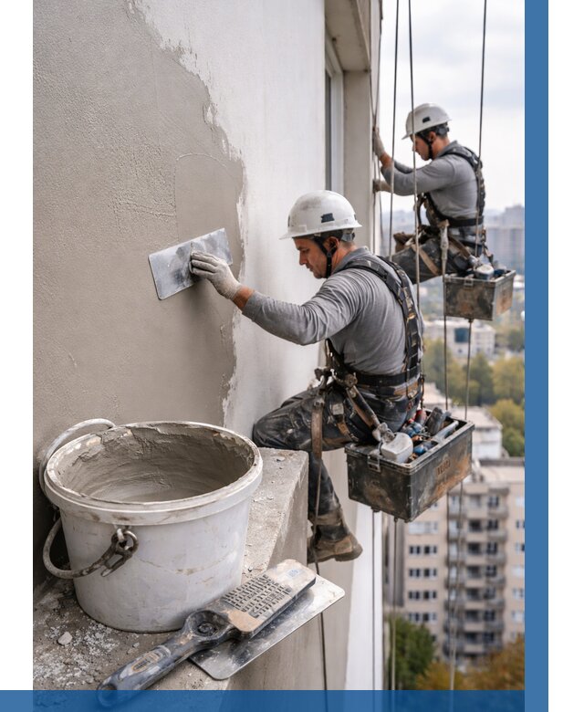 Шпаклевка фасада на высоте в Барнауле от 708 р. | ВЫСОТНИК-Брн