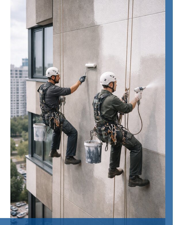 Покраска фасада альпинистами в Барнауле от 303 р. | ВЫСОТНИК-Брн