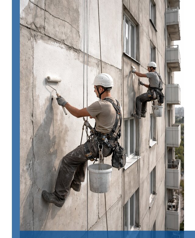 Покраска бетонного фасада в Барнауле для жилых и промышленных объектов