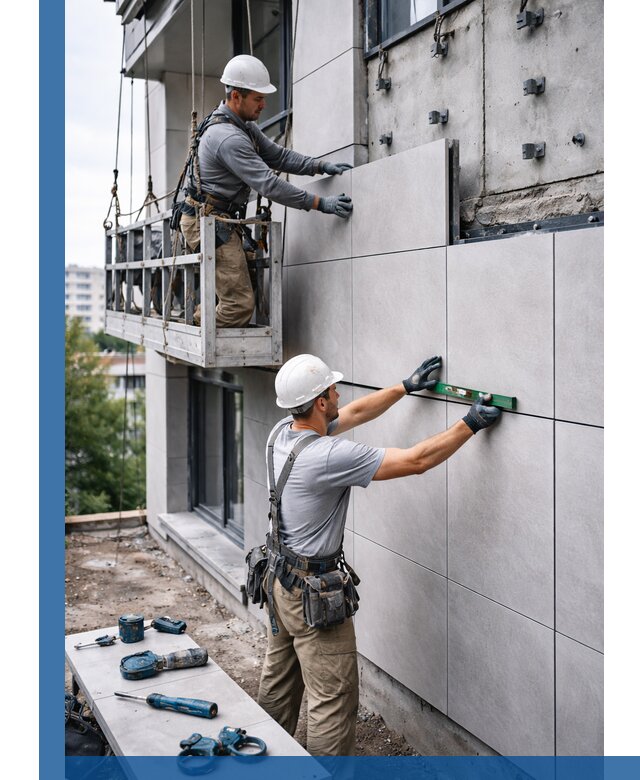 Монтаж керамогранита на фасад в Барнауле под ключ с гарантией качества