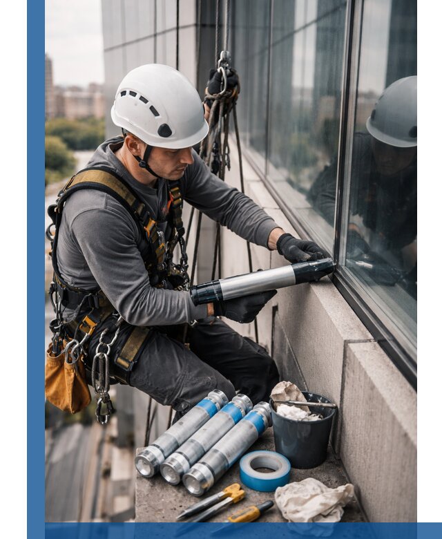 Герметизация стыков витража в Барнауле для герметичных фасадов