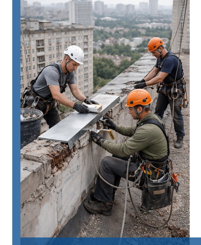 Ремонт парапета на кровле в Барнауле, высотные работы с гарантией