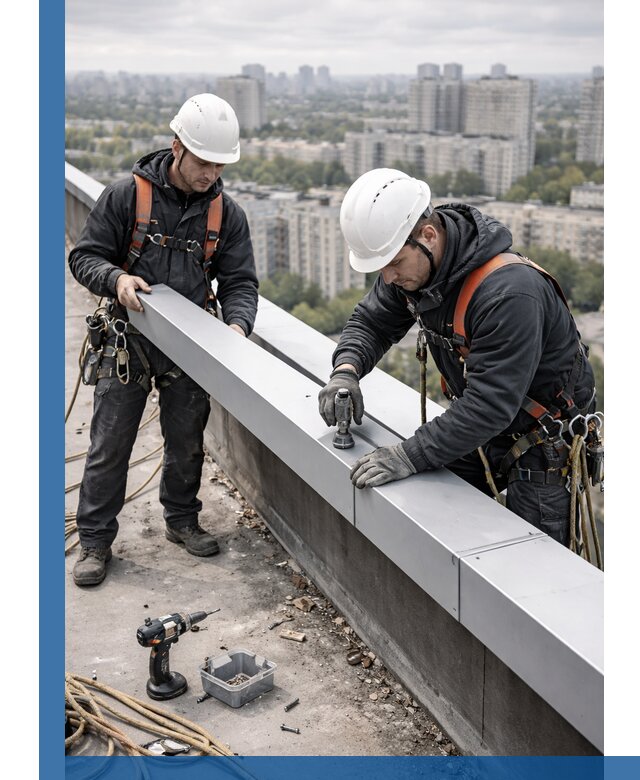 Монтаж парапетных крышек и ограждений кровли в Барнауле