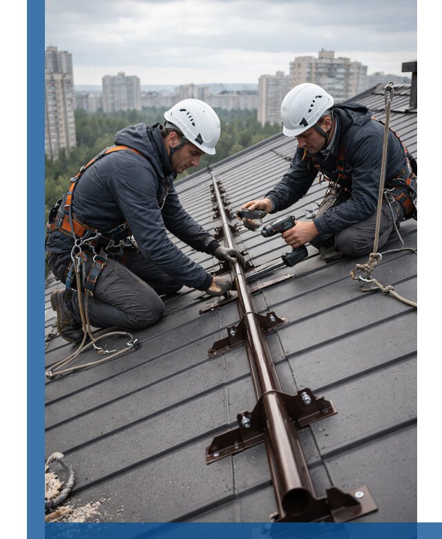 Монтаж снегозадержателей на кровле зданий в Барнауле под ключ