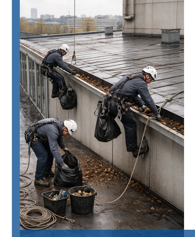 Очистка кровли по периметру в Барнауле силами промышленных альпинистов