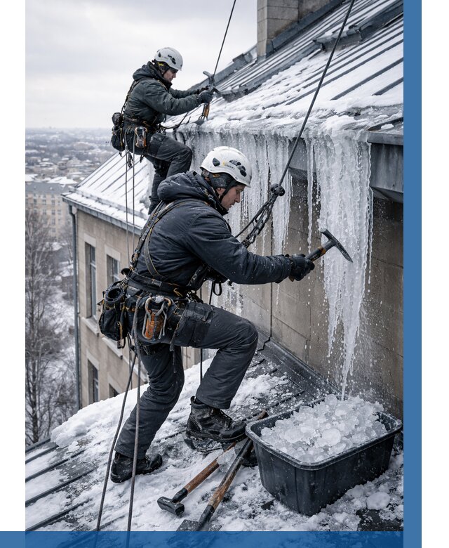 Удаление наледи с кровли в Барнауле от 5564 р. | ВЫСОТНИК-Брн