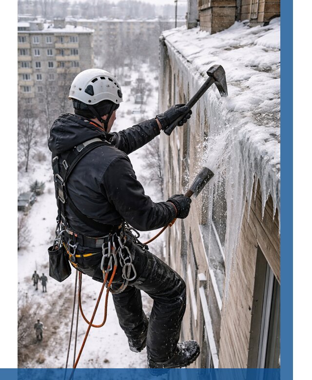 Сбивание сосулек с крыши в Барнауле по цене от 4552 р. | ВЫСОТНИК-Брн