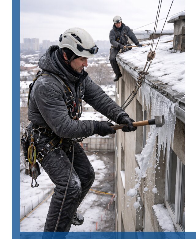 Сбивание и удаление сосулек с крыши в Барнауле безопасно
