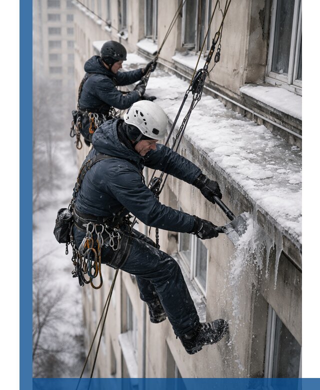 Удаление наледи и сосулек с карнизов в Барнауле профессионально