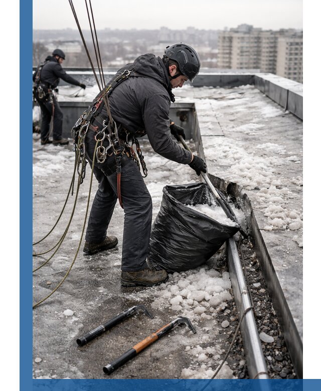 Аварийная очистка кровли в Барнауле от промальпинистов
