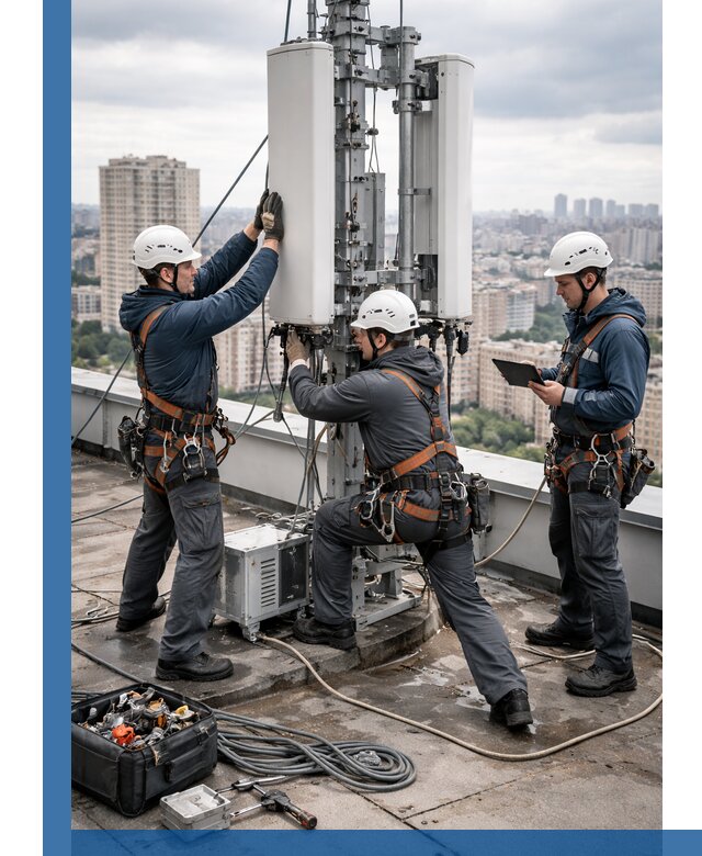 Монтаж антенн связи на крыше в Барнауле с вводом в эксплуатацию