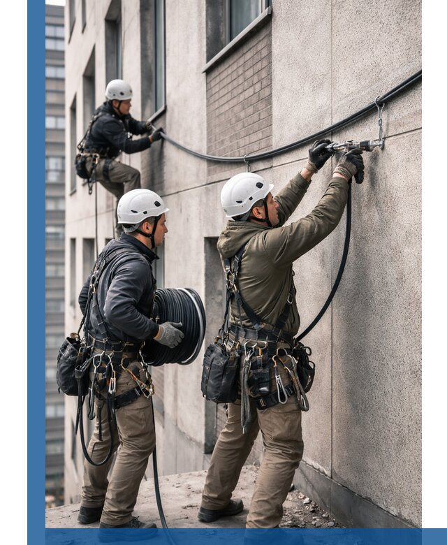 Прокладка кабеля по фасаду в Барнауле, профессиональный монтаж