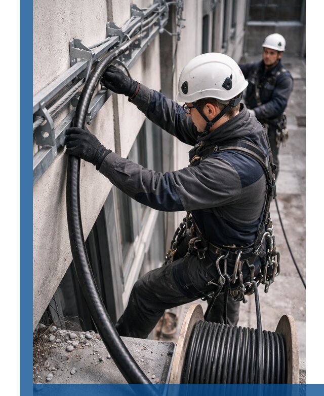 Протяжка кабеля питания на высоте в Барнауле с гарантией безопасности и качества