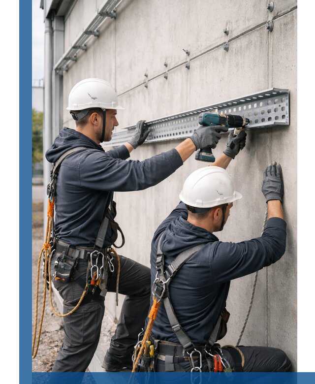 Монтаж кабельных лотков на фасаде зданий в Барнауле с гарантией