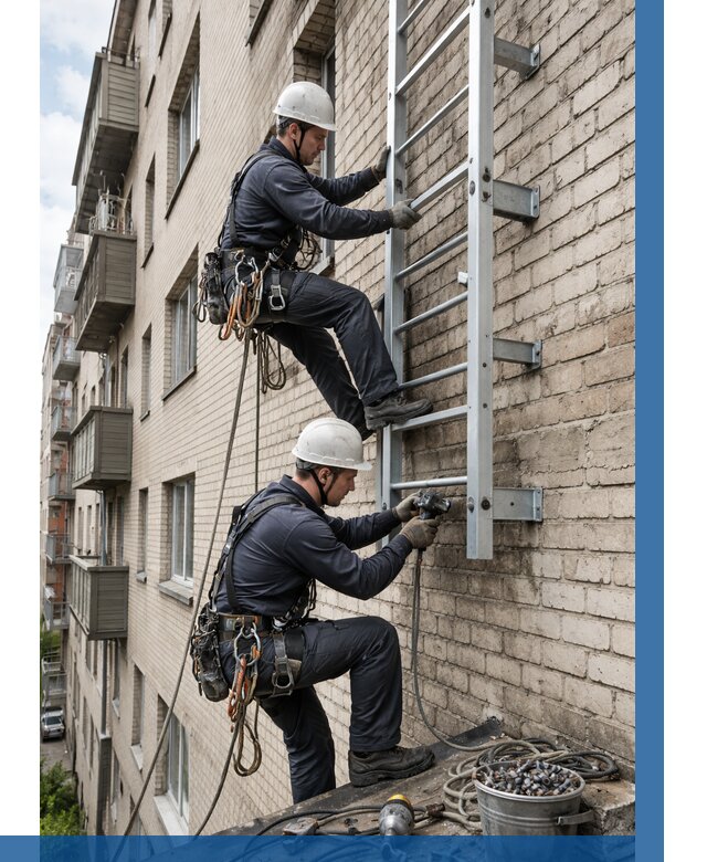 Монтаж пожарной лестницы в Барнауле от 25290 р заказать у ВЫСОТНИК-Брн