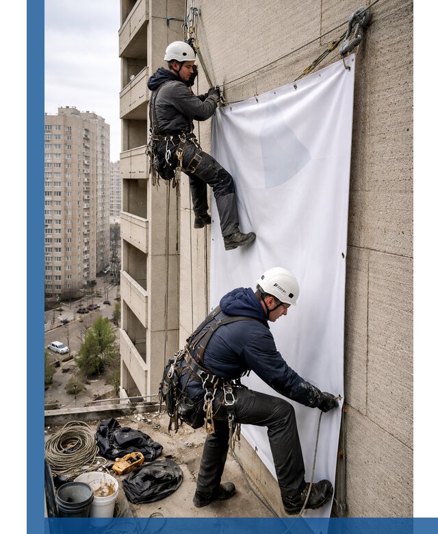 Профессиональный монтаж баннеров на фасаде в Барнауле