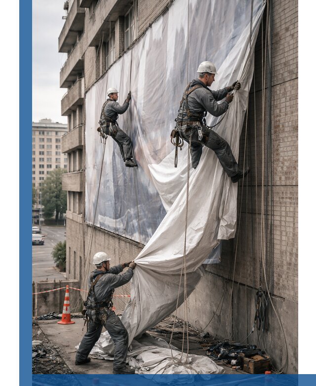 Демонтаж баннеров с фасада в Барнауле оперативно и безопасно