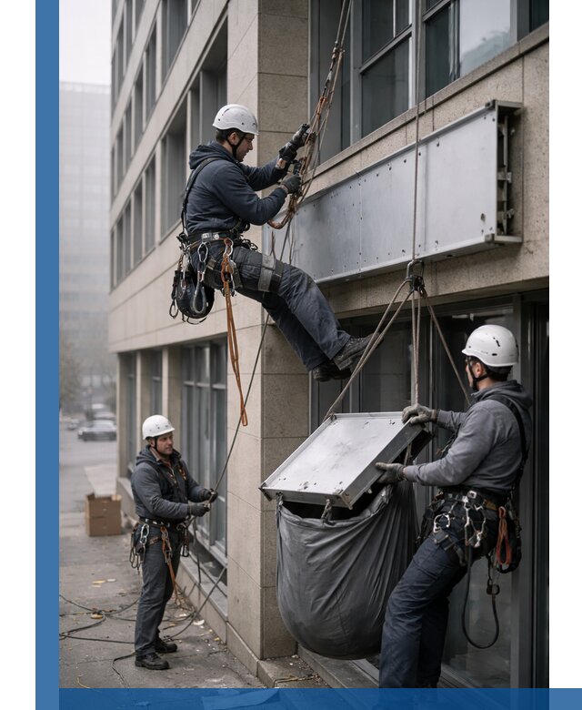 Демонтаж рекламной вывески с высотными работами в Барнауле