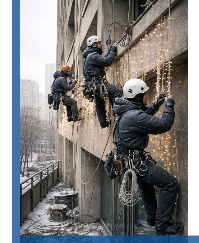 Монтаж новогодней иллюминации и украшение фасадов в Барнауле