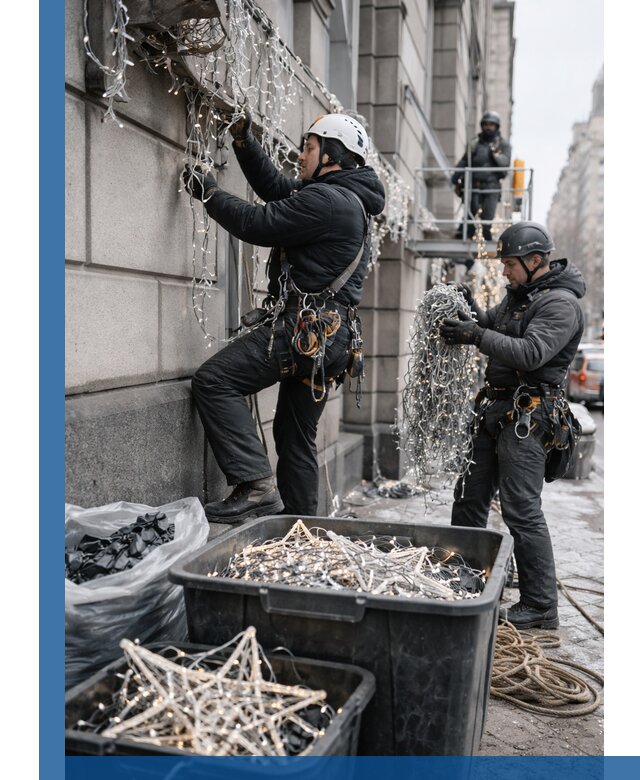 Демонтаж новогоднего оформления и гирлянд в Барнауле