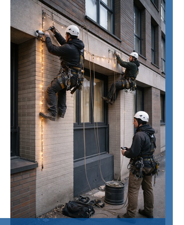 Монтаж гирлянд на фасаде в Барнауле от 3541 р. | ВЫСОТНИК-Брн