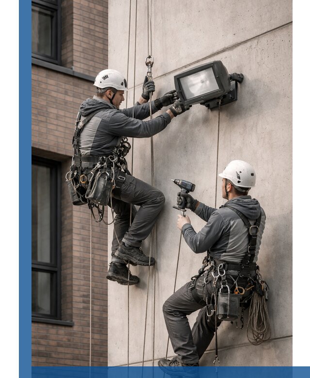 Профессиональный монтаж фасадных прожекторов в Барнауле под ключ