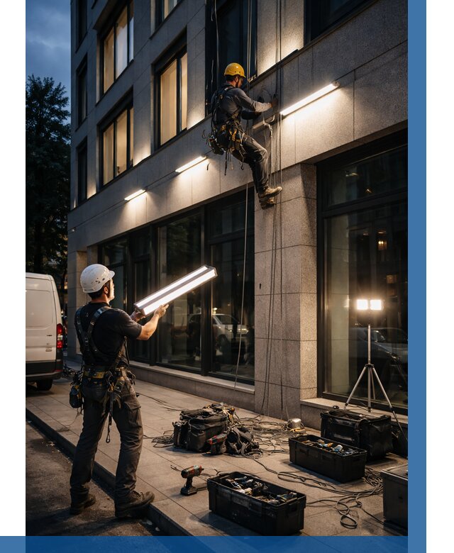 Монтаж архитектурной подсветки здания в Барнауле от 2529 р.|ВЫСОТНИК-Брн