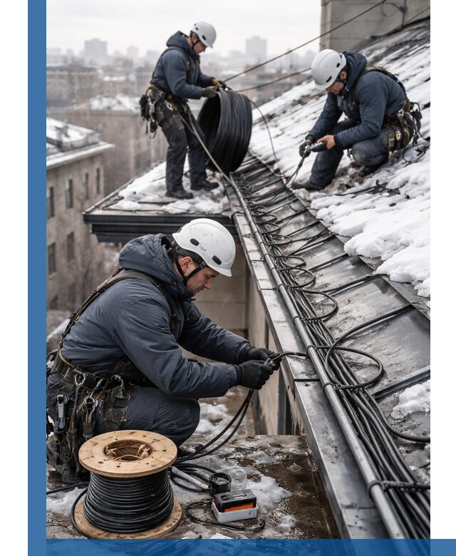 Монтаж греющего кабеля на кровле в Барнауле под ключ
