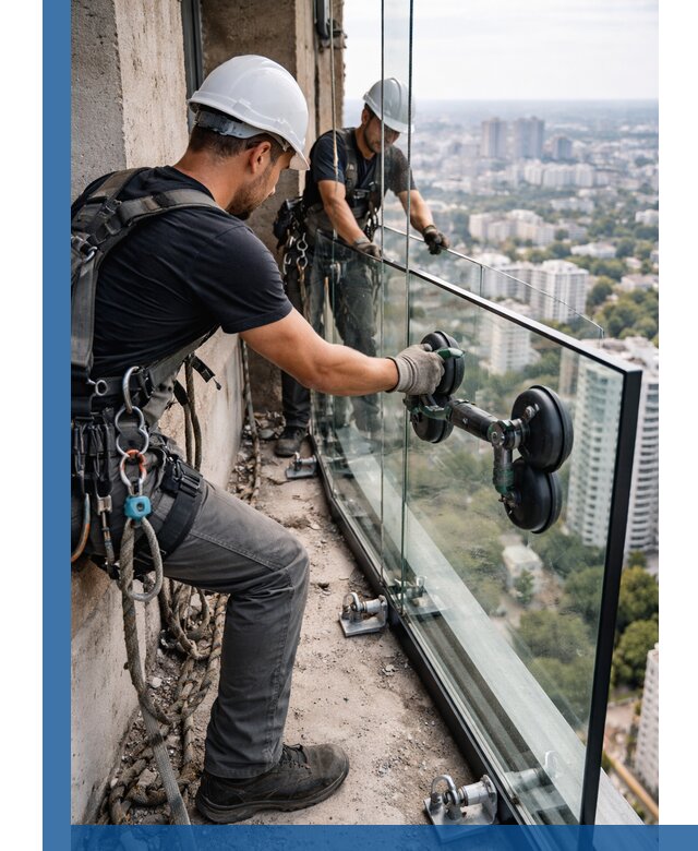 Монтаж стеклянных ограждений под ключ с гарантией в Барнауле