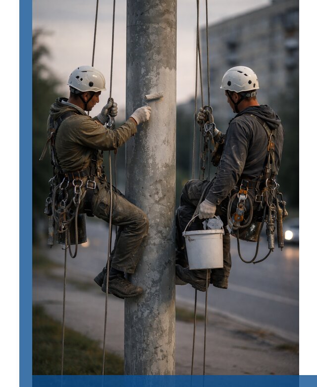 Покраска опор освещения и антикоррозийная защита в Барнауле