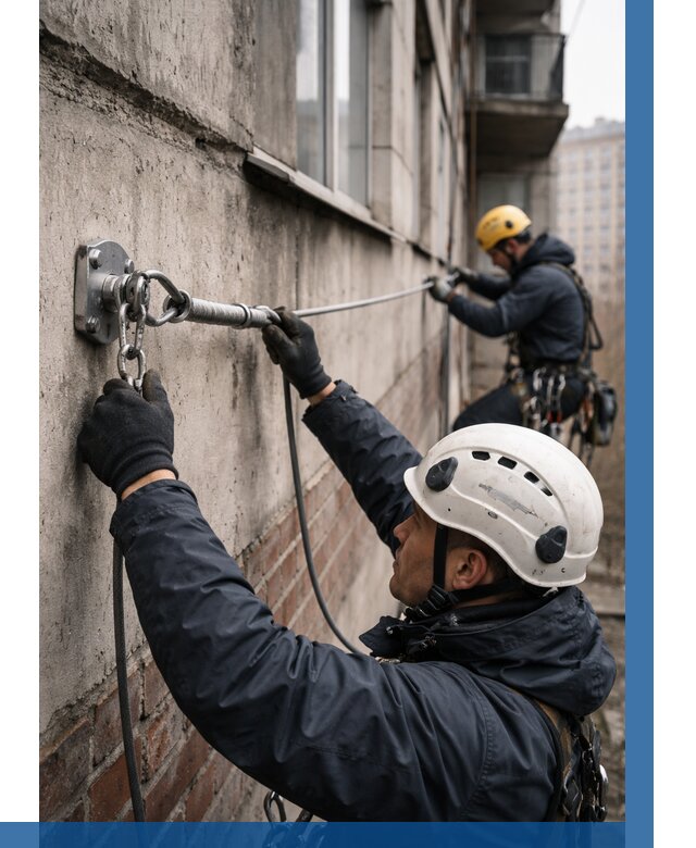 Монтаж анкерных линий в Барнауле от 3035 р. | ВЫСОТНИК-Брн