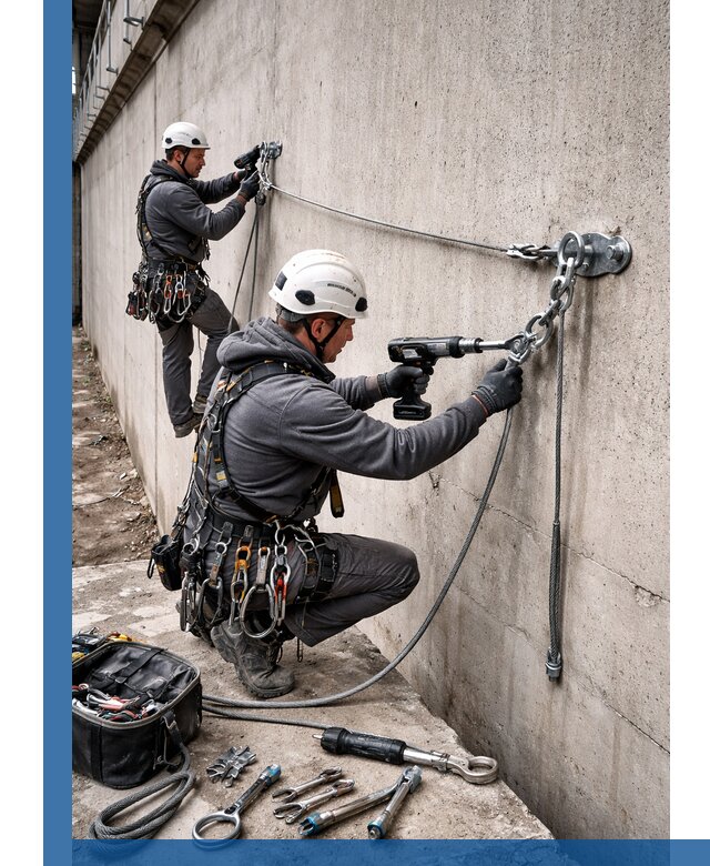 Монтаж анкерных линий высотной безопасности в Барнауле