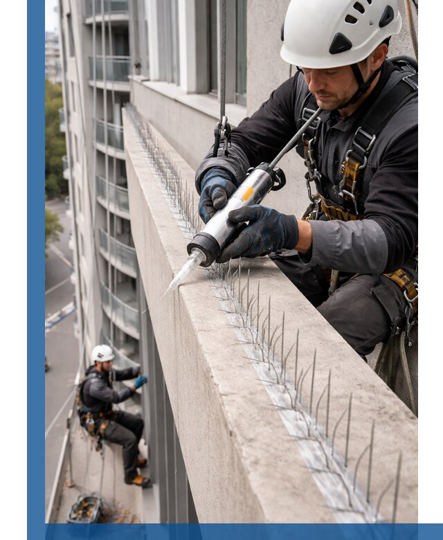 Установка шипов от птиц на фасадах и кровлях в Барнауле